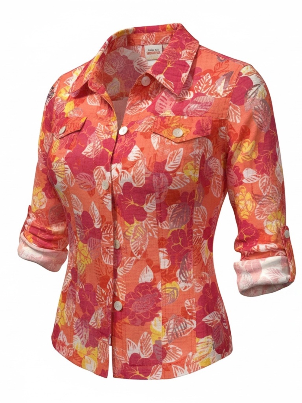 Ruby Rd. Coral-Pink Printed Button-Front Blouse Jacket - Picture 2 of 9